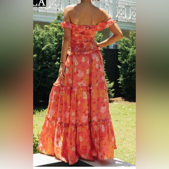 Able The Label x Anthropologie Off Shoulder Floral Tiered Maxi Dress Size Small - Picture 2 of 8